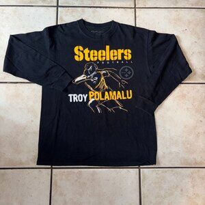 Reebok Steelers Troy Polamalu Long Sleeve Shirt Mens L NFL Vintage Style 43